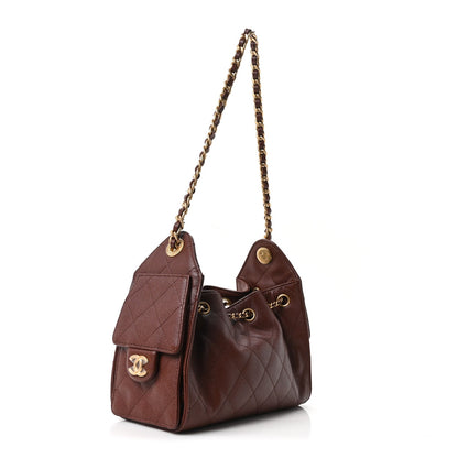 Mini Quilted Caviar Handbag - Brown