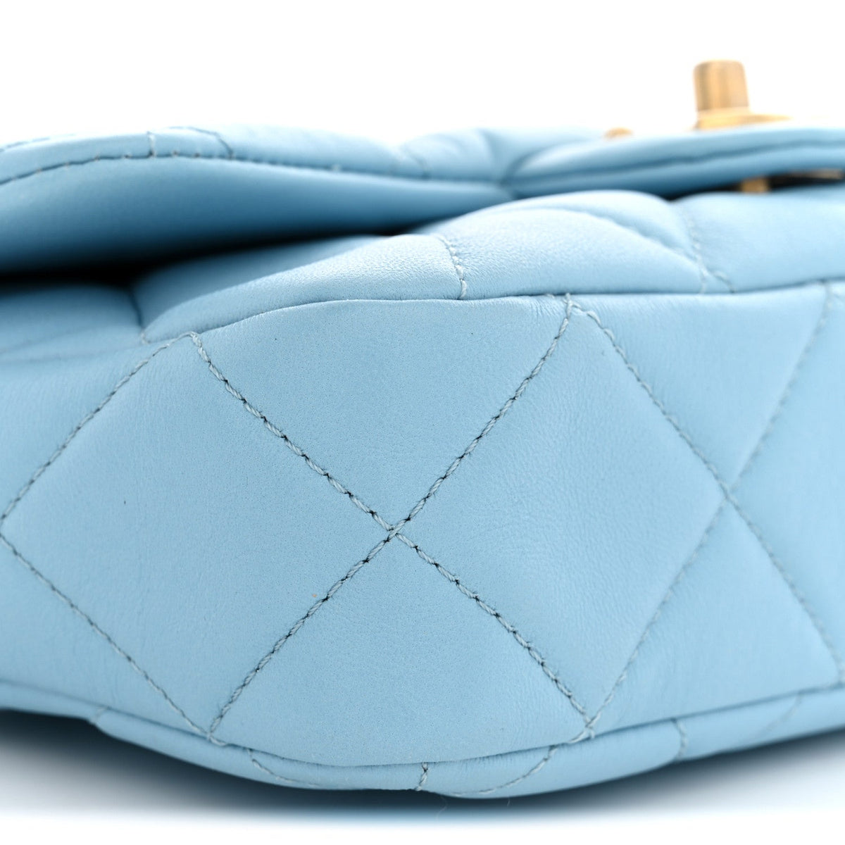 Quilted Lambskin Flap Shoulder Bag - Light Blue