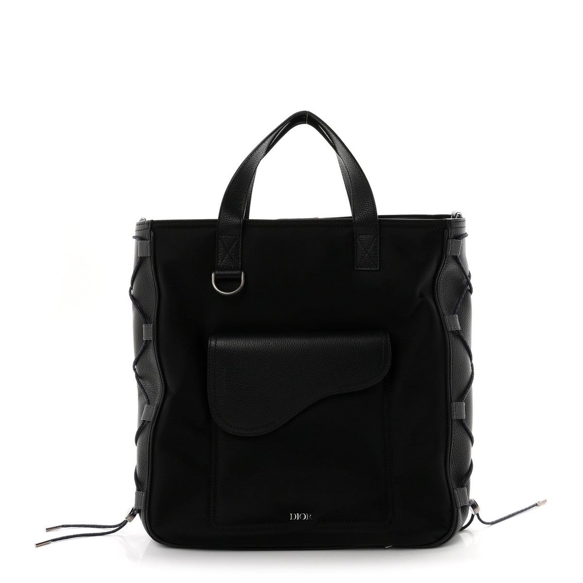Calfskin Nylon Tote Bag - Black