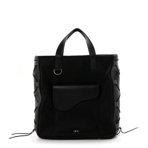 Calfskin Nylon Tote Bag - Black
