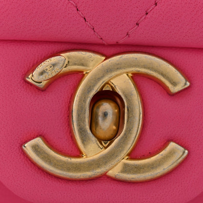 Small Quilted Lambskin Flap Shoulder Bag - Pink