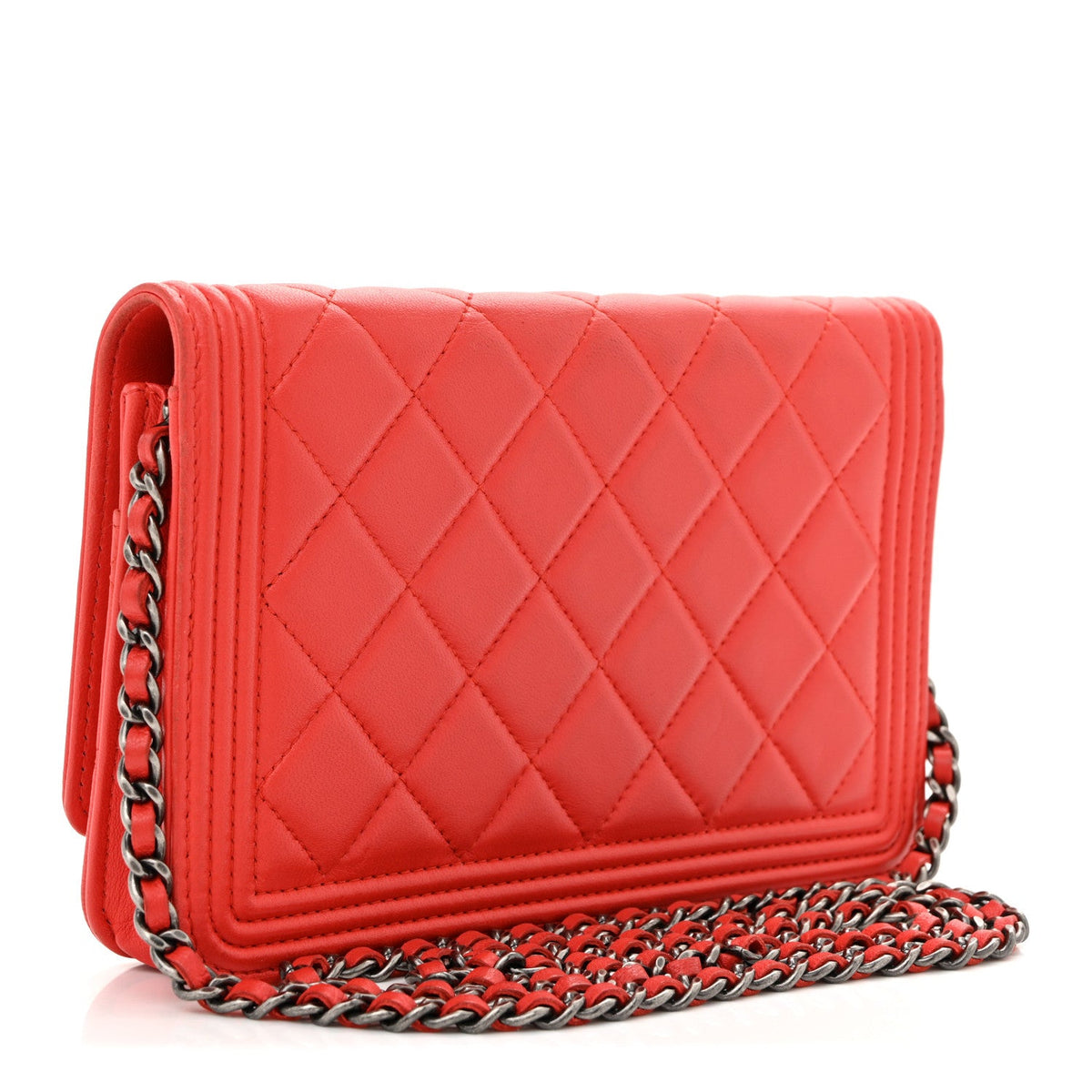 Quilted Lambskin Wallet Bag - Red
