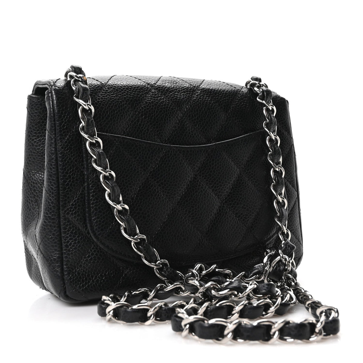 Mini Quilted Caviar Flap Shoulder Bag - Black