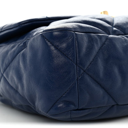 Large Quilted Goatskin Flap Shoulder Bag - Blue