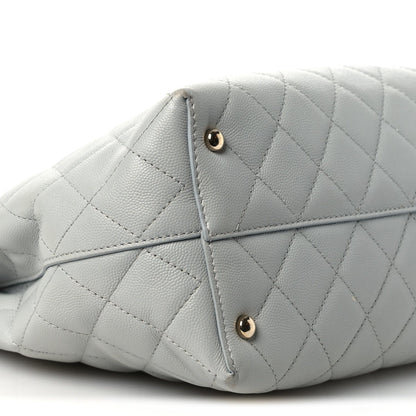 Small Quilted Caviar Tote Bag - Grey
