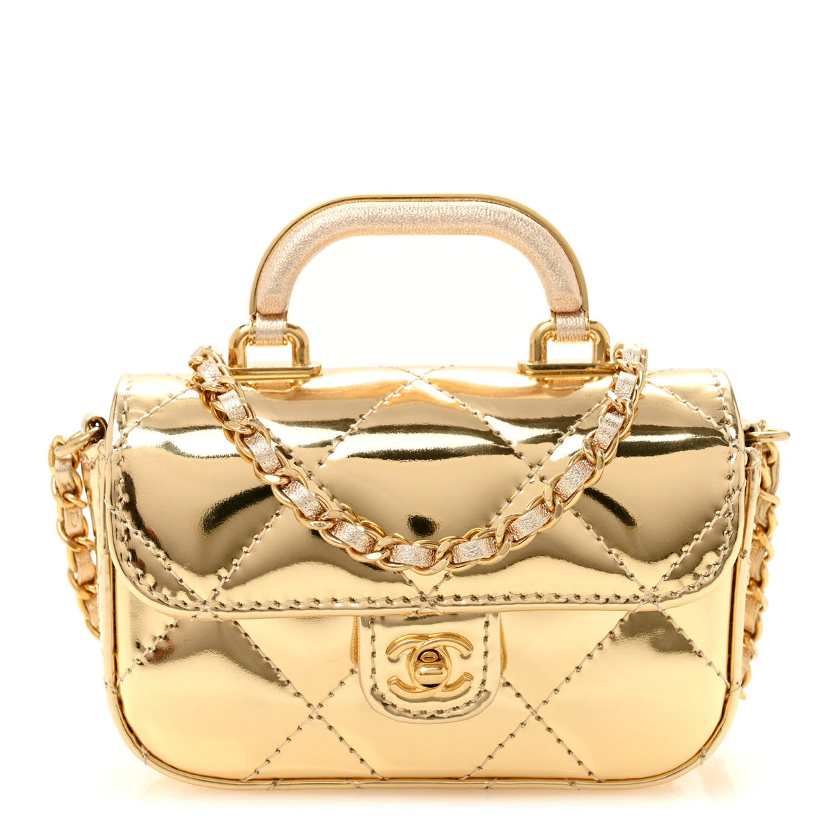 Mini Quilted Calfskin Flap Shoulder Bag - Gold