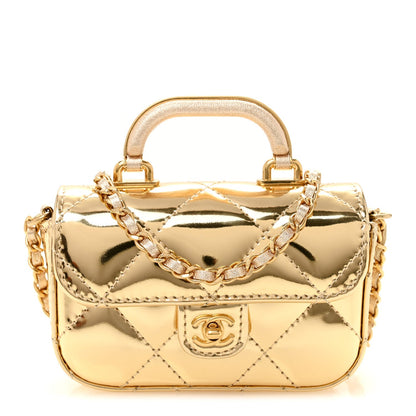 Mini Quilted Calfskin Flap Shoulder Bag - Gold