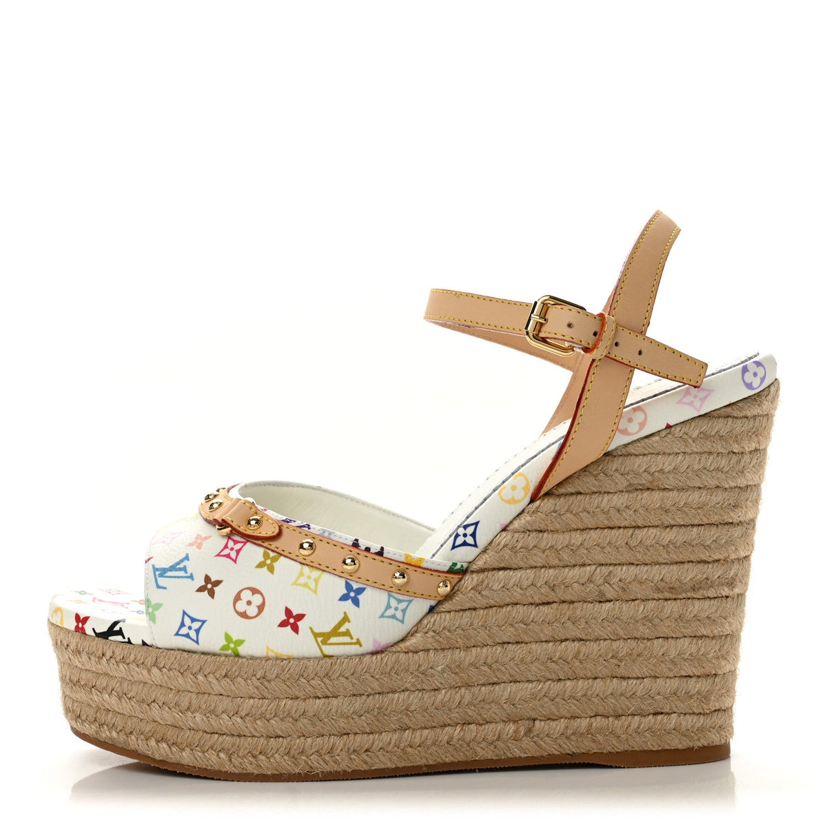 LV X Tm Monogram Multicolor Helios Wedge Sandals White