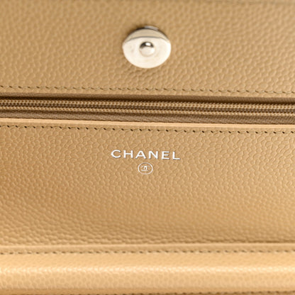 Quilted Caviar Wallet Bag - Beige