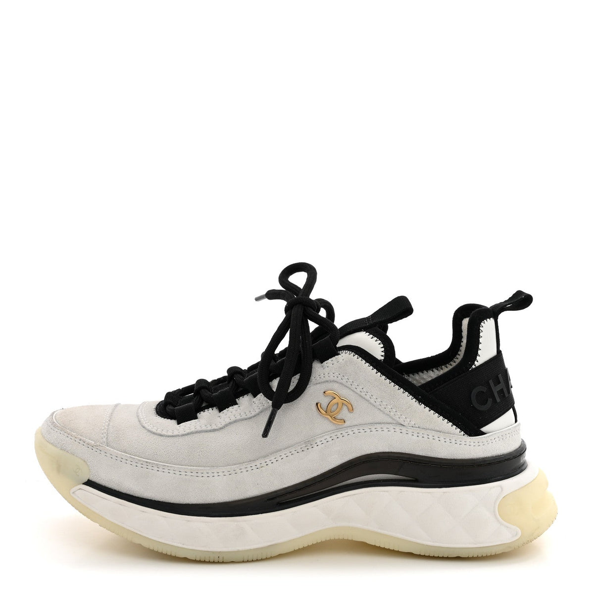 Suede Calfskin Nylon Grosgrain CC Sneakers White