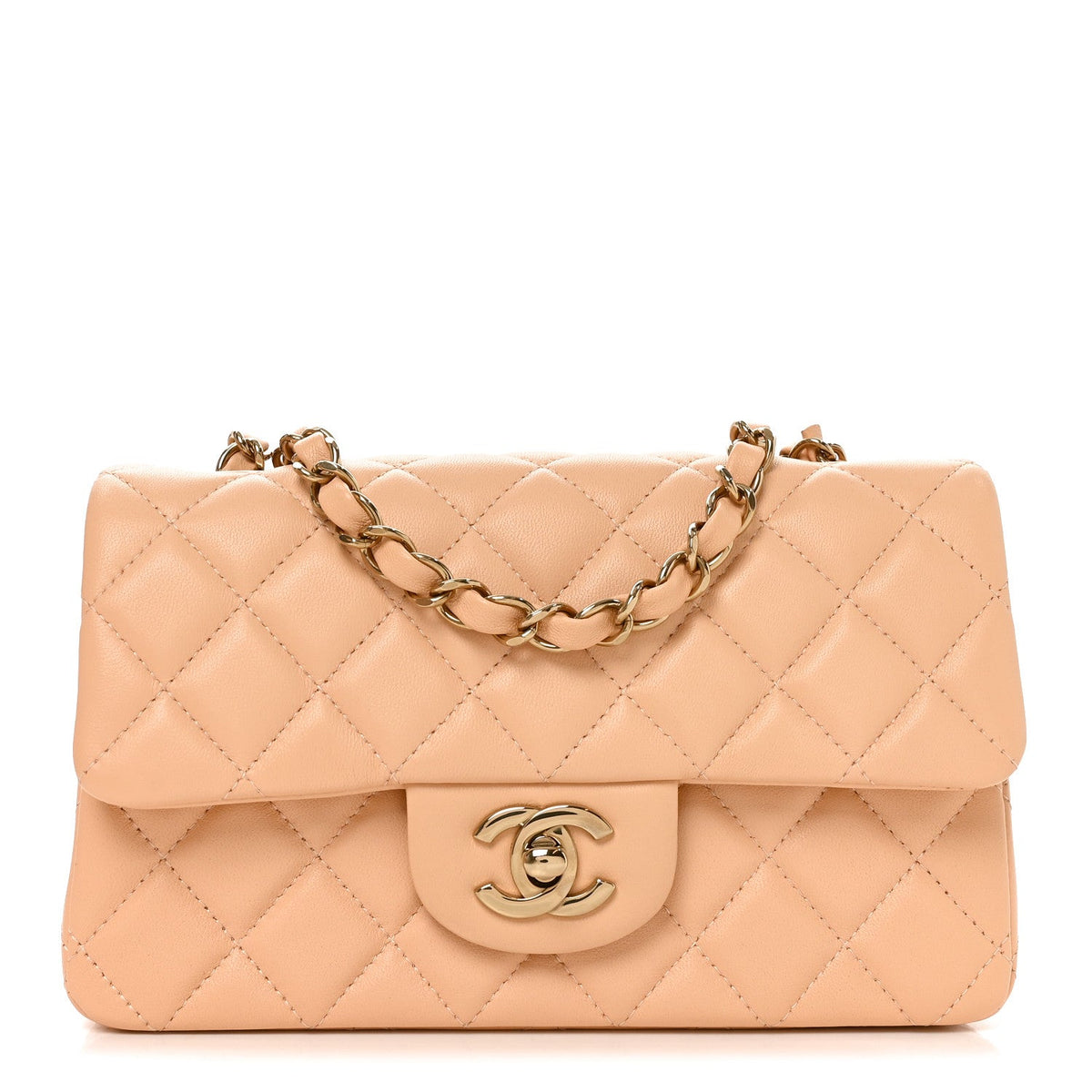 Mini Quilted Lambskin Flap Shoulder Bag - Tan