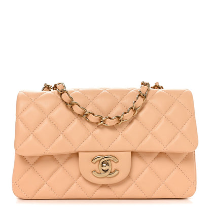 Mini Quilted Lambskin Flap Shoulder Bag - Tan