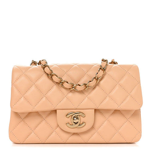 Mini Quilted Lambskin Flap Shoulder Bag - Tan