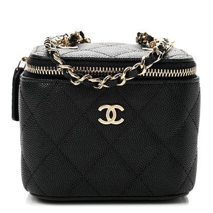 Mini Quilted Caviar Handbag - Black