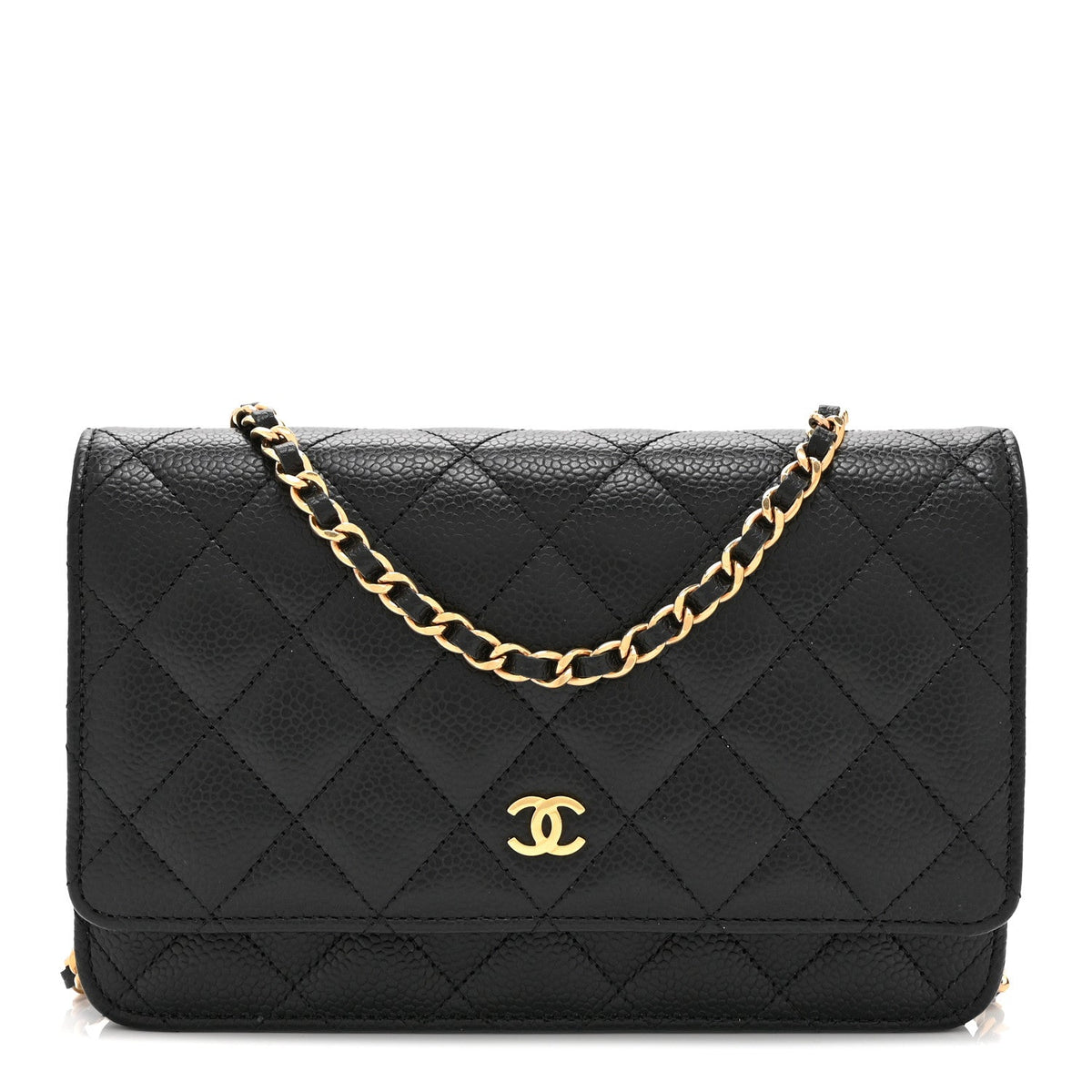 Quilted Caviar Wallet Bag - Black