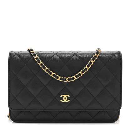 Quilted Caviar Wallet Bag - Black