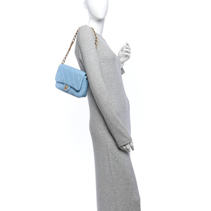 Quilted Lambskin Flap Shoulder Bag - Light Blue
