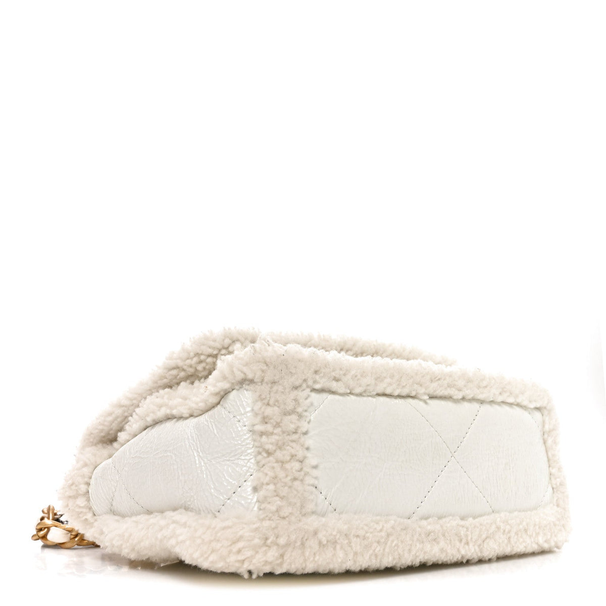 Medium Calfskin Shearling Flap Shoulder Bag - White