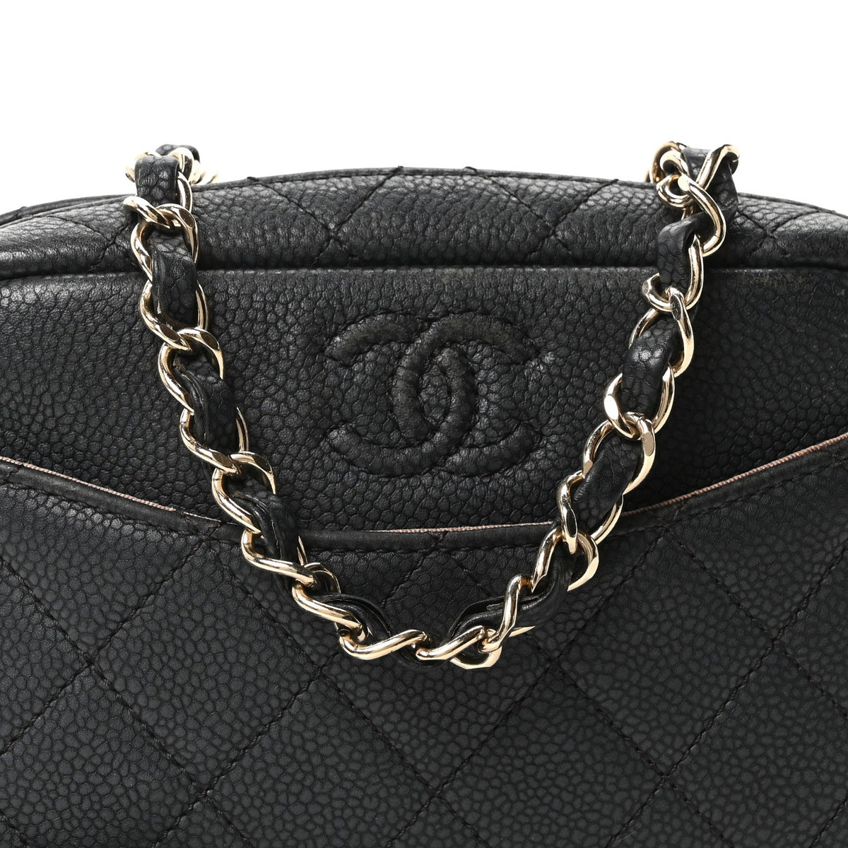 Mini Quilted Caviar Handbag - Black