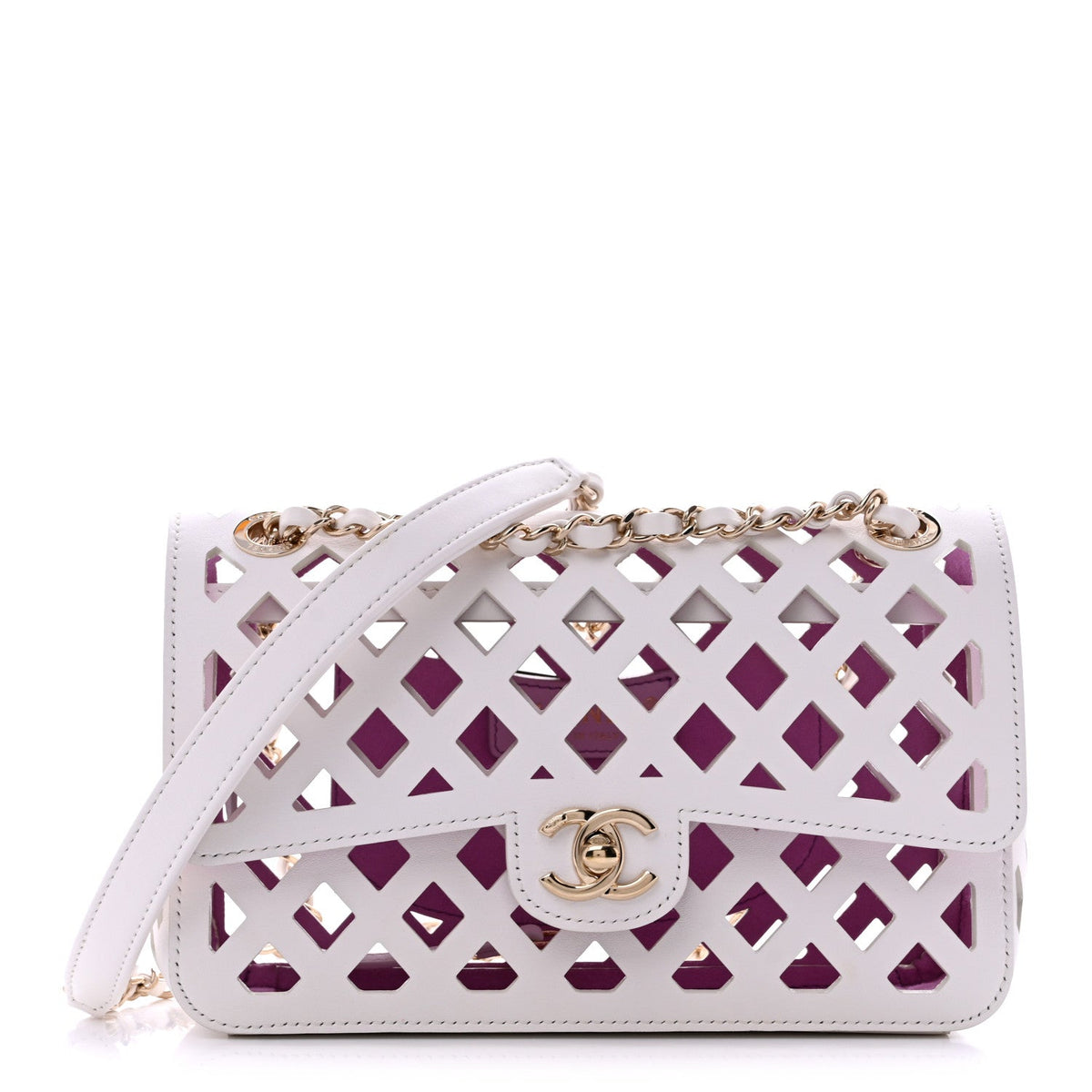 Small Lambskin Flap Shoulder Bag - White