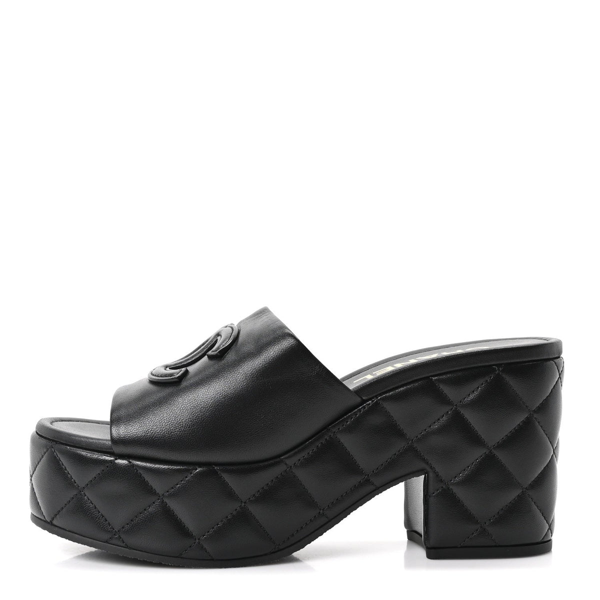 Lambskin Quilted CC Platform Mules Black