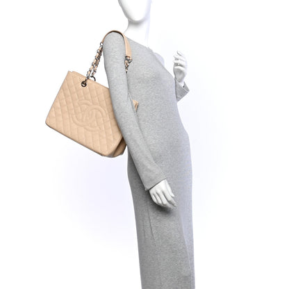 Quilted Caviar Tote Bag - Beige