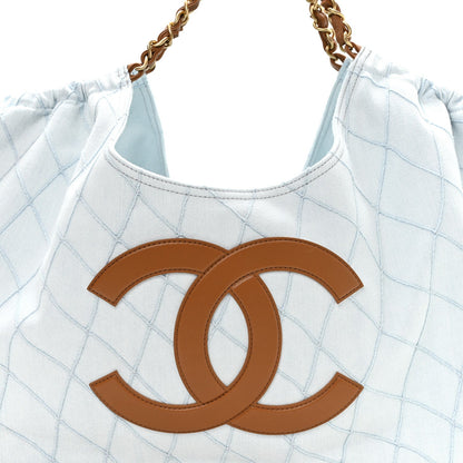 Small Quilted Calfskin Tote Bag - Light Blue