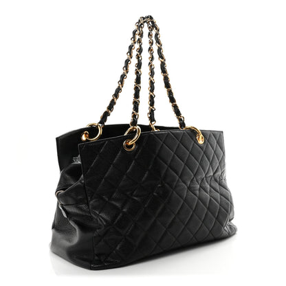 Quilted Caviar Tote Bag - Black