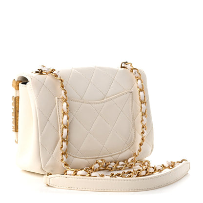 Mini Quilted Lambskin Flap Shoulder Bag - White
