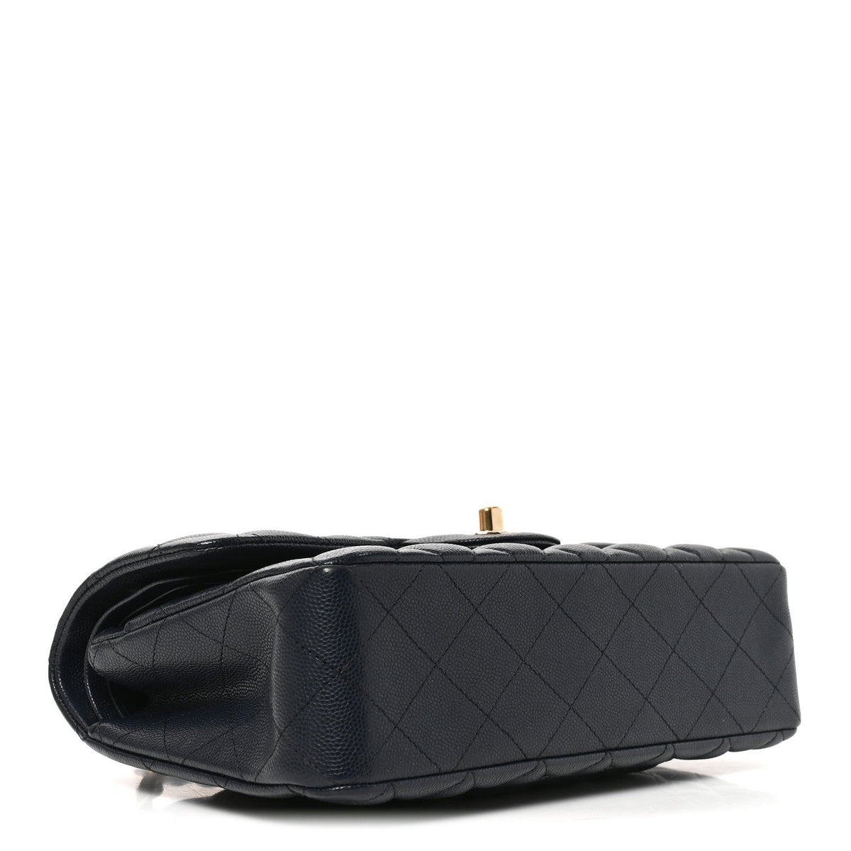 Small Quilted Caviar Flap Shoulder Bag - Dark Navy