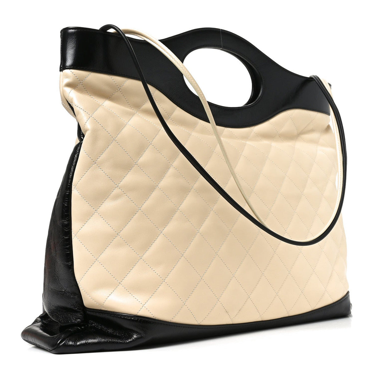 Large Quilted Calfskin Handbag - Beige