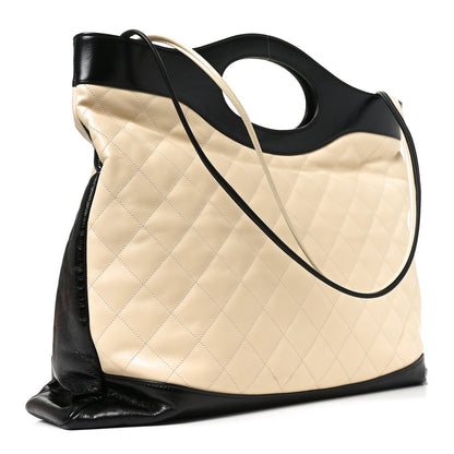 Large Quilted Calfskin Handbag - Beige
