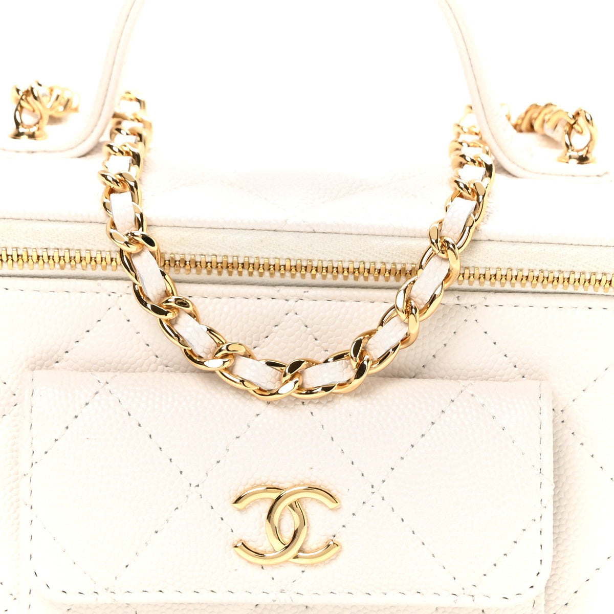 Quilted Caviar Handbag - White